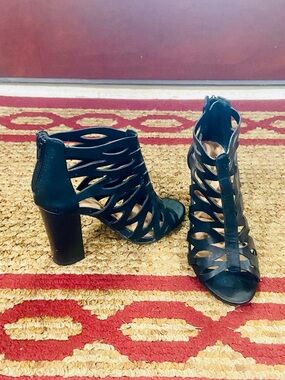 Black Strappy Block Heel Sandals - Women